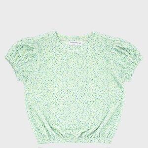 Minnow Girls Regatta Blue Ditsy Floral Puff Sleeve French Terry Top Size 9/10